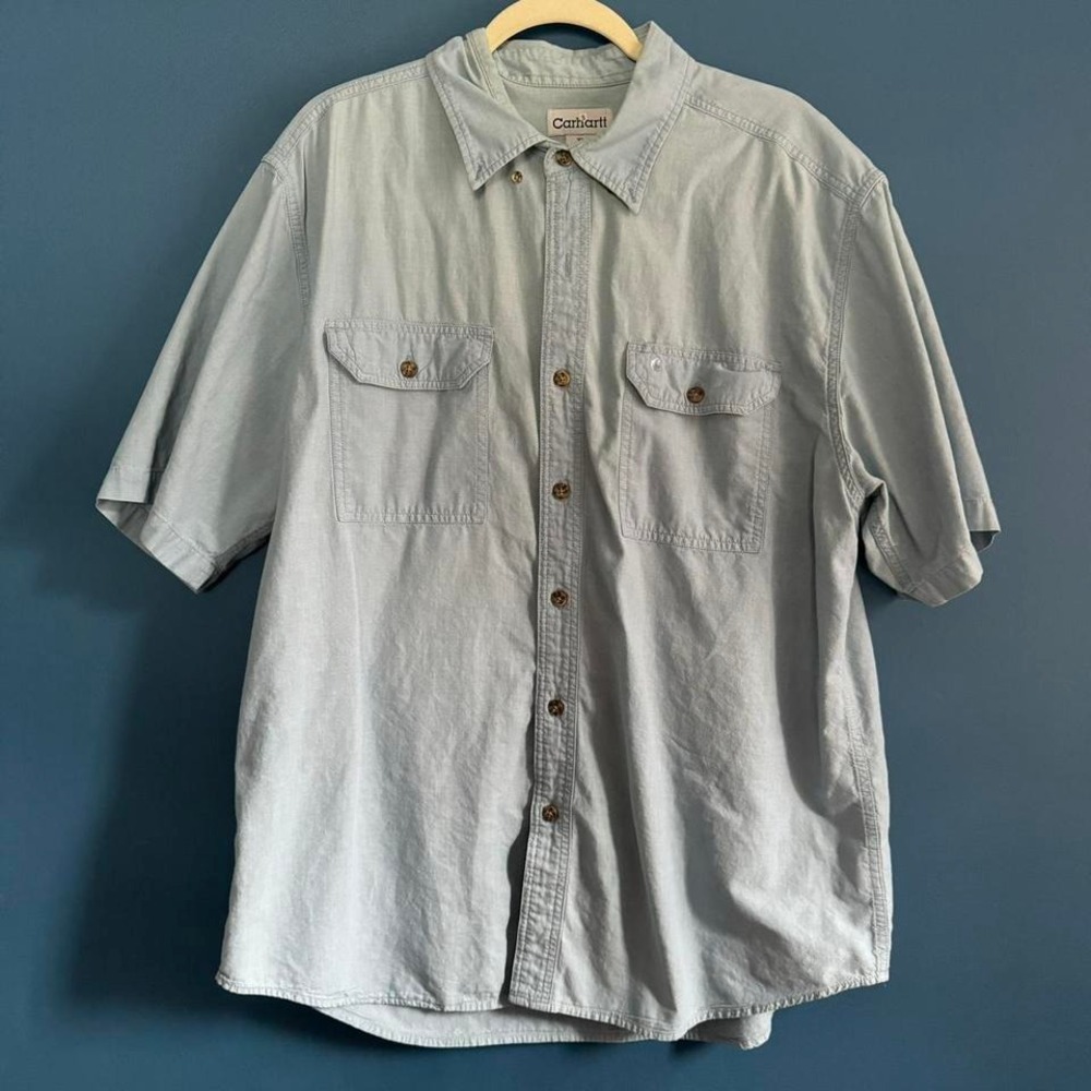 Carhartt Button up Shirt Men's Size XL Short Sleeve Blue Cotton Indie Grunge